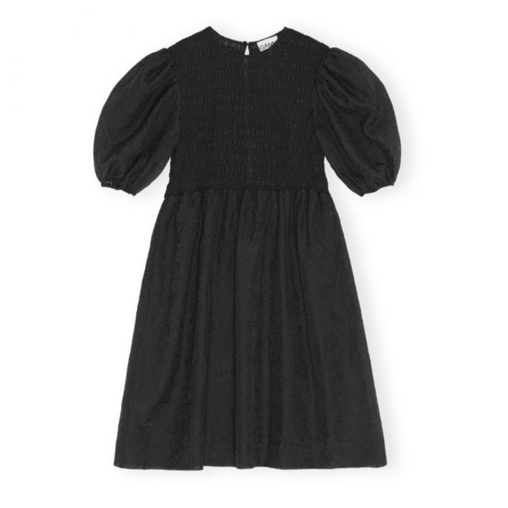 Ganni Georgette Smocked Dress | Black